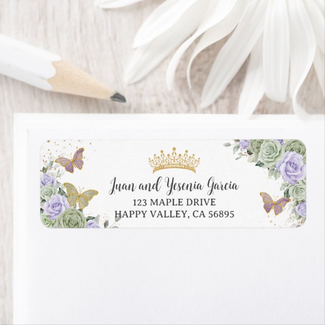 Sage Purple Rose Floral Quinceanera Return Address (Insitu)