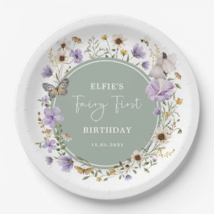 Sage Purple Wildflower Fairy Birthday Tea Party Paper Plate