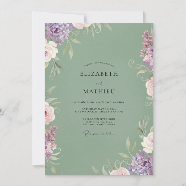 Sage Purple Wildflower Wedding Invitation (Front)