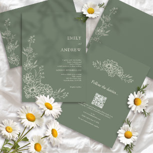 Sage QR Code Botanical Garden All In One 2 Wedding Invitation