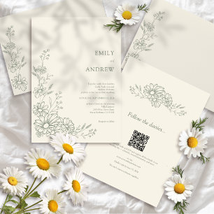 Sage QR Code Botanical Garden All In One Wedding Invitation