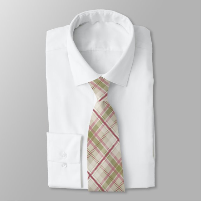 sage raspberry cream diagonal plaid pattern tie (Tied)