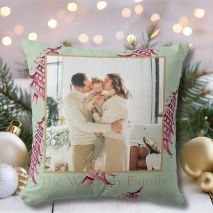 Sage red Pagoda Merry Christmas Tree 1-Photo  Cushion