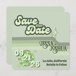 Sage Retro Funky Disco Wedding - Save the Date Invitation