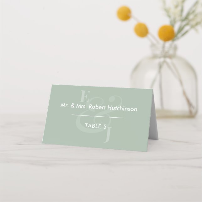 Sage Reverse Ampersand Wedding | Folded Seating Place Card (Front)