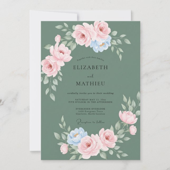 Sage Rose Blossom Elegance Wedding Invitation (Front)
