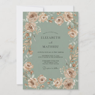 Sage Rose Botanical Watercolor Wedding Invitation