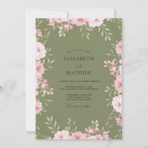 Sage Rose Watercolor Botanical Wedding Invitation