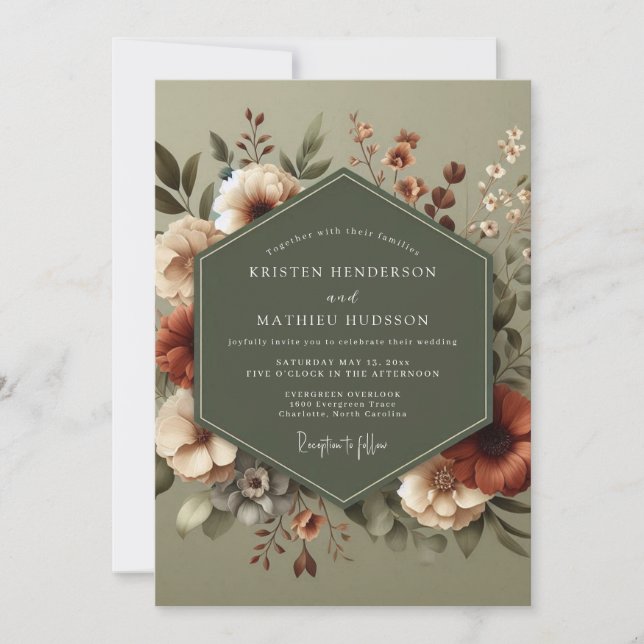 Sage Russet Autumnal Wedding Invitation (Front)