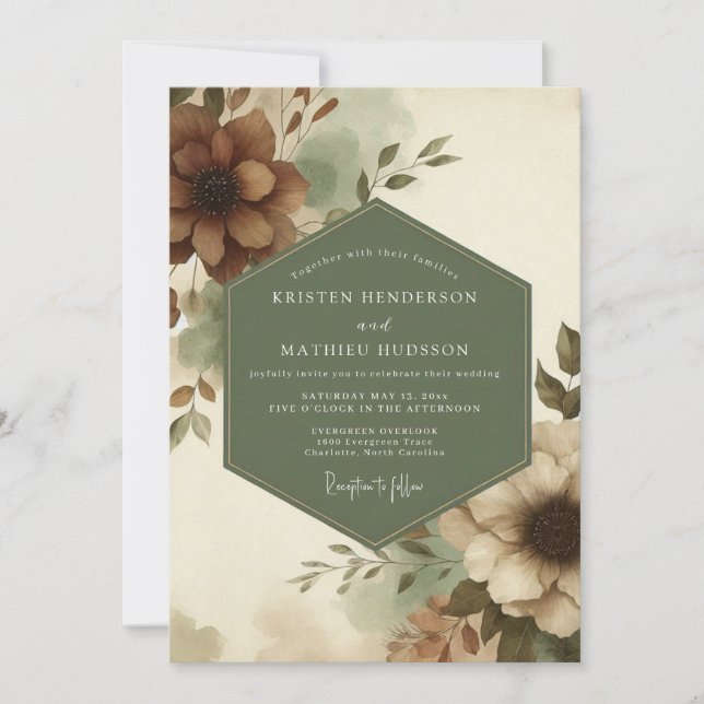 Sage Russet Bloom Wedding Invitation (Front)