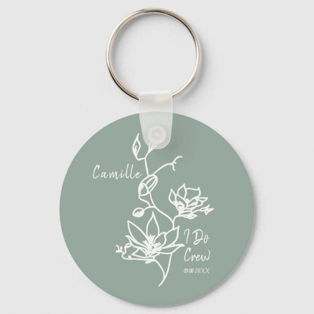  Sage Rustic I Do Crew Bridesmaid Bridal Key Ring (Front)