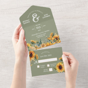 Sage Rustic Sunflower Floral All in One Wedding Invitation