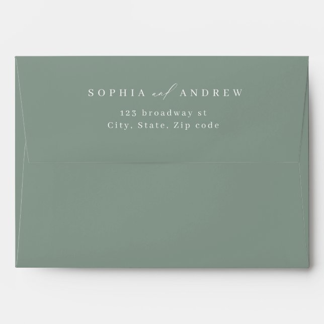 Sage script minimalist wedding return address envelope (Back (Top Flap))