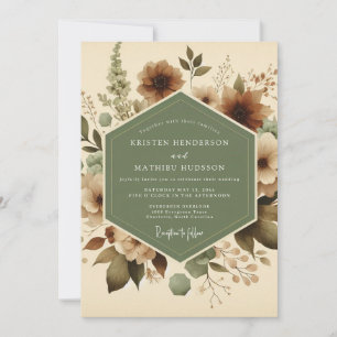 Sage Sepia Bloom Wedding Invitation