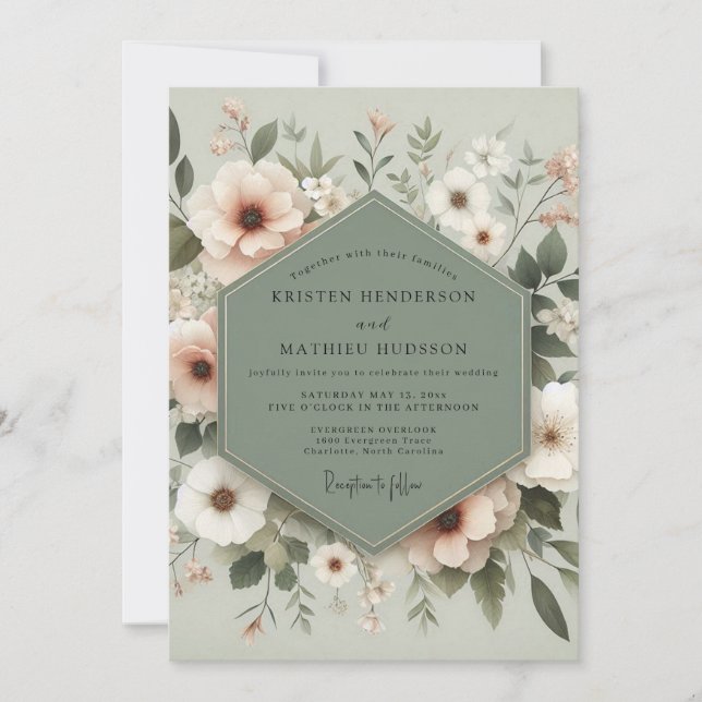 Sage Serene Botanical Wedding Invitation (Front)