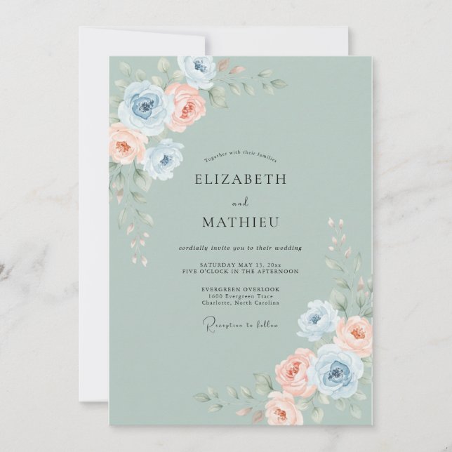 Sage Serene Floral Wedding Invitation (Front)