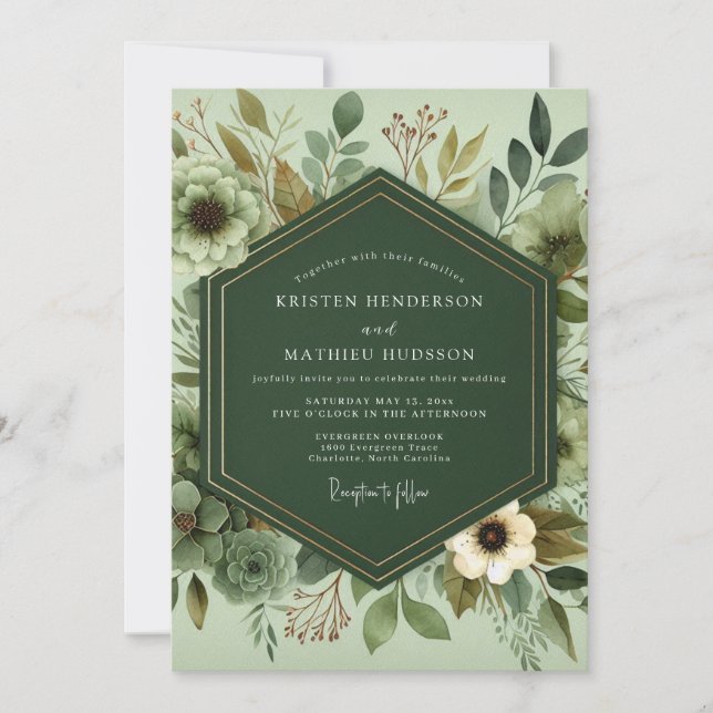 Sage Serene Foliage Wedding Invitation (Front)