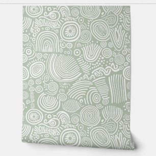 Sage Serenity: Whimsical Doodle Wallpaper