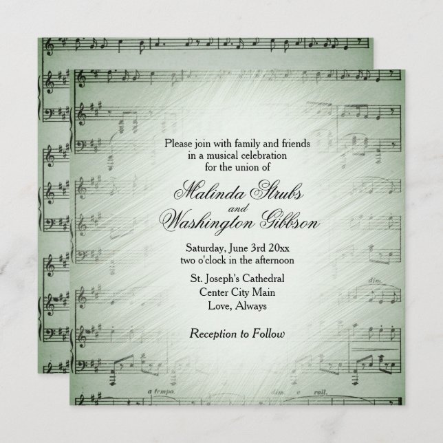 Sage Sheet Music Wedding Theme Invitation (Front/Back)