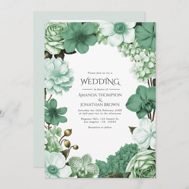 Sage Silver, Eucalyptus Drift & Snowdrop Mint Invitation (Front/Back)