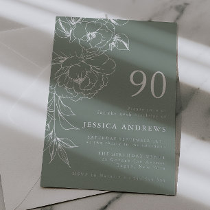 Sage & Silver Floral Line Art 90th Birthday