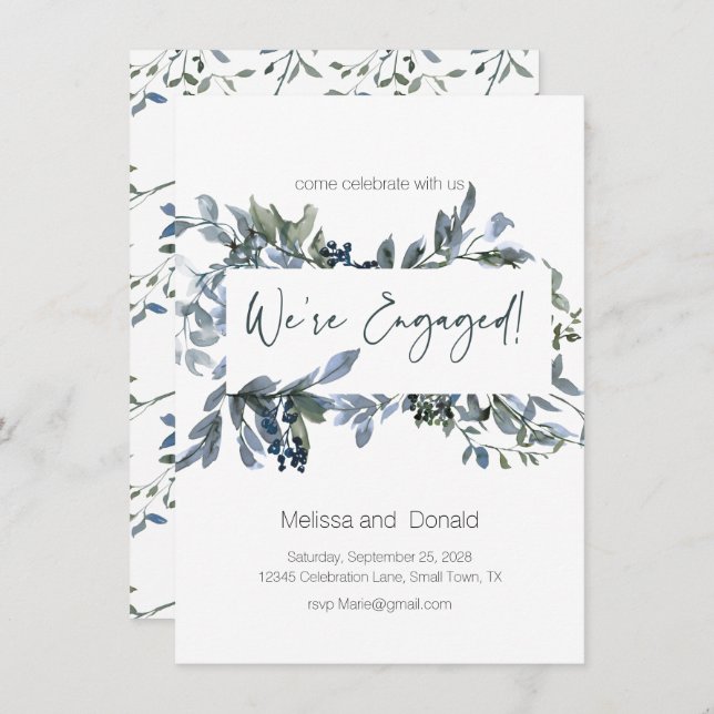 Sage Silver Green Elegant Floral Engagement (Front/Back)