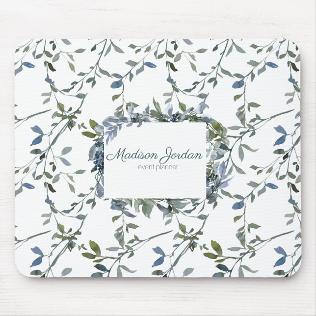 Sage Silver Green Floral Mouse Pad (Front)