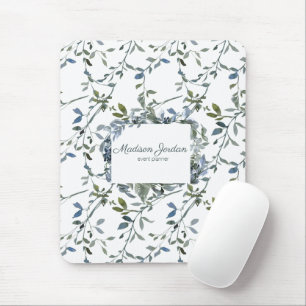 Sage Silver Green Floral Mouse Pad