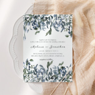 Sage Silver Green Floral Wedding Invitation