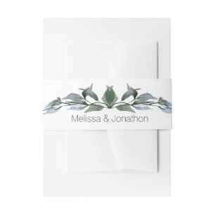 Sage Silver Green Floral Wedding Invitation Belly Invitation Belly Band