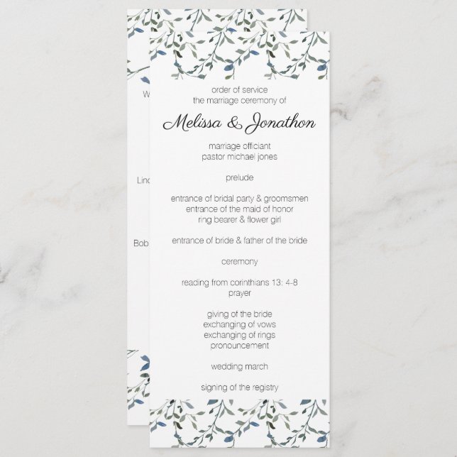 Sage Silver Green Floral Wedding Program Programme (Front/Back)