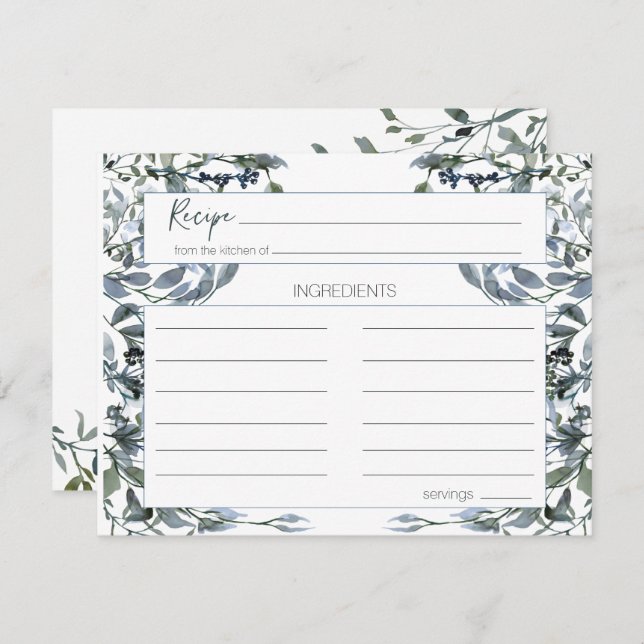 Sage Silver Green Floral Wedding Recipe Card (Front/Back)