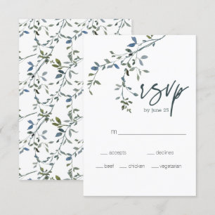 Sage Silver Green Floral Wedding RSVP Card