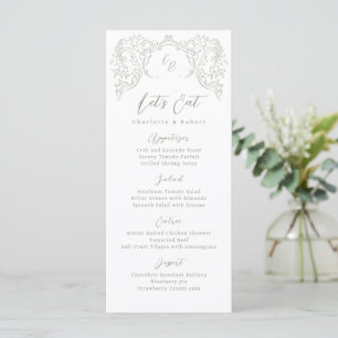 Sage Sketched Vintage Flourish Monogram Wedding Menu