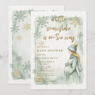 Sage Snowflake Is On The Way Winter Baby Shower Invitation