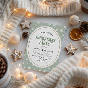 Sage Snowflake Lace Oval Christmas Party Invite