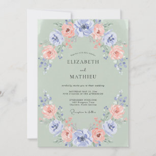 Sage Soft Floral Wreath Wedding Invitation