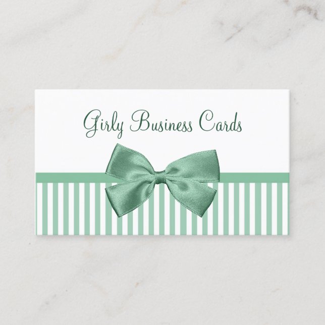 Sage Stripe Bow Boutique Business Card (Front)