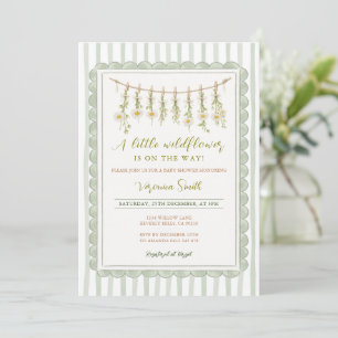 Sage Stripe Daisy Wildflower Baby shower Invitation