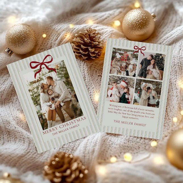 Sage Stripe Family Photo Christmas Holiday Card (Creator Uploaded)