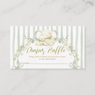 Sage Stripe Little Lamb Baby Shower Diaper Raffle Enclosure Card