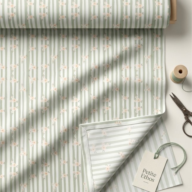 Sage Stripe Mini Floral Combed Cotton Fabric (Creator Uploaded)