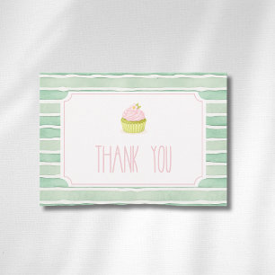 Sage Striped Cupcake Matcha Vintage Baby Shower Thank You Card