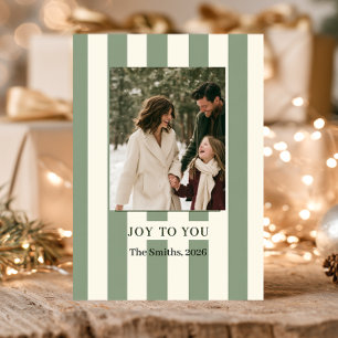 Sage Striped Photo Christmas Holiday Card