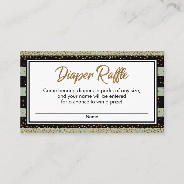Sage Stripes & Confetti Diaper Raffle Ticket Cards (Front)