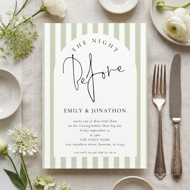 Sage Stripes The Night Before Rehearsal Dinner Invitation (Creator Uploaded)