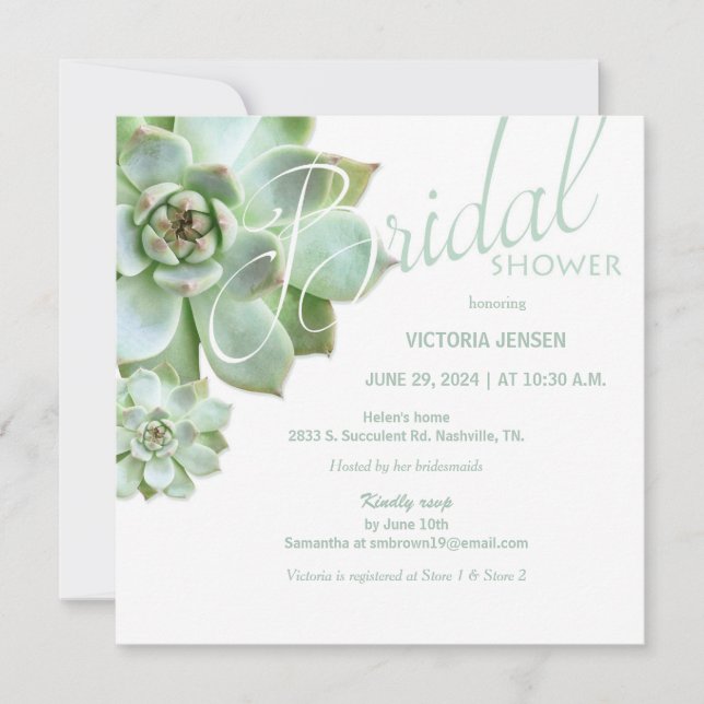 Sage Succulent Garden Bridal Shower Invitation (Front)