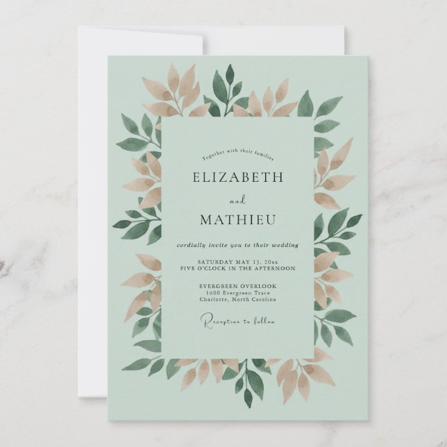Sage Tan Botanical Romance Wedding Invitation (Front)