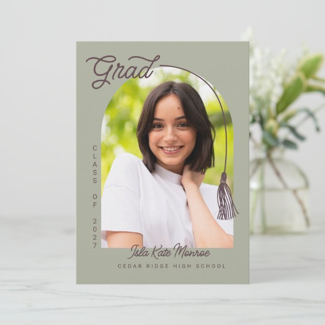 Sage Tassel Grad Announcement with Photo (Standing Front)
