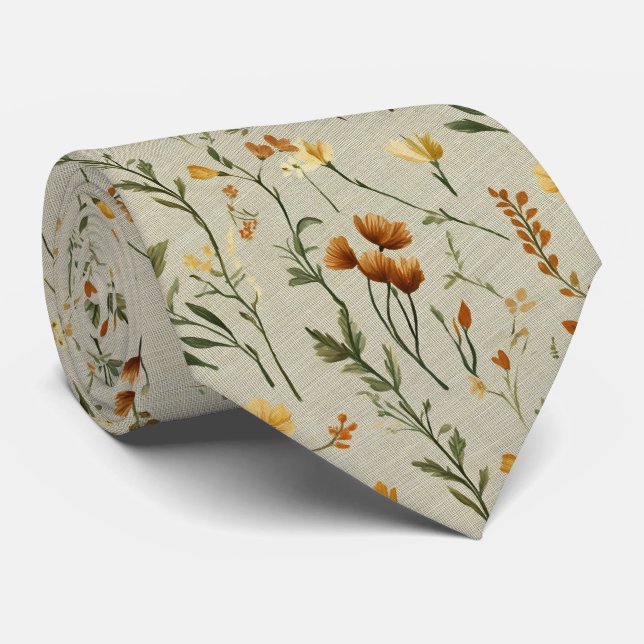 Sage & Terracotta Boho Wildflower Wedding Tie (Rolled)